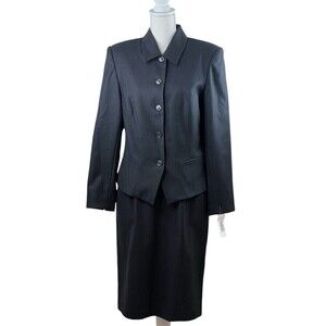 NEW Amanda Smith Suit Skirt Jacket 100% Wool Black Business Work Office Size 10